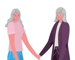 Senior women cartoons holding hands design vector