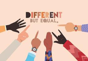 Different but equal and diversity skin hands design vector