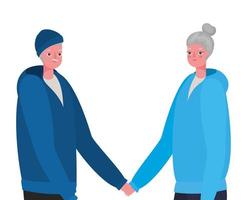 Senior woman and man cartoons holding hands vector