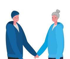 Senior woman and man cartoons holding hands vector