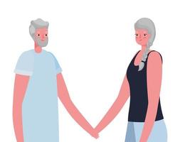 Senior woman and man cartoons holding hands vector