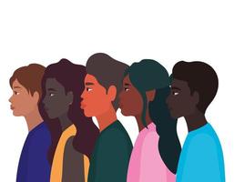 diversidad de pieles de dibujos animados de mujeres y hombres negros vector