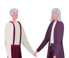 Senior woman and man cartoons holding hands vector