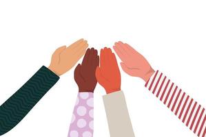 hands touching each other of different types of skins vector design