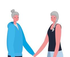 Senior women cartoons holding hands design vector