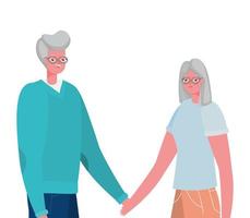 Senior woman and man cartoons holding hands vector