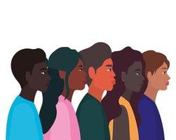 diversidad de pieles de dibujos animados de mujeres y hombres negros vector