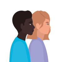 Brown hair woman and black man cartoon vector