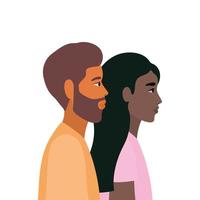 Black woman and brown hair man cartoon vector