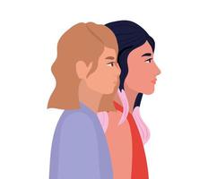 dibujos animados de mujeres en diseño de vista lateral vector