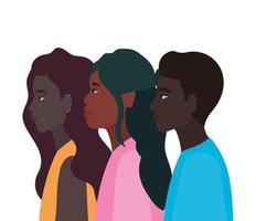 diversidad de pieles de dibujos animados de mujeres y hombres negros vector