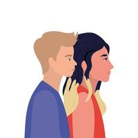 Woman and blond man cartoon in side view vector