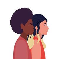 Woman and black man cartoon in side view vector