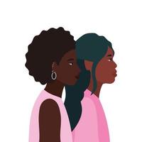 dibujos animados de mujeres negras en diseño de vista lateral vector