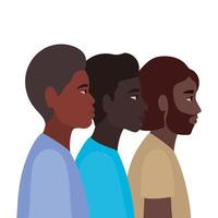 dibujos animados de hombres negros en diseño de vista lateral vector