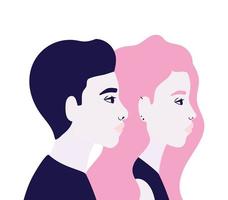 Woman and man cartoon in side view vector