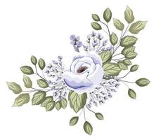 White rose flower with buds and leaves painting design