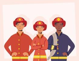 Fire fighters, essential workers characters vector
