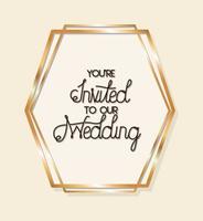 Wedding invitation in gold frame design vector