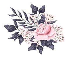 Pink rose flower with buds and leaves painting vector