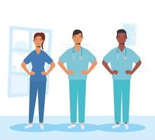 Medical staff, essential workers characters vector