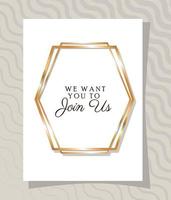 Wedding invitation in gold frame design vector