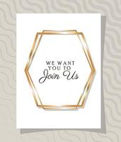 Wedding invitation in gold frame design vector