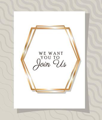 Wedding invitation in gold frame design