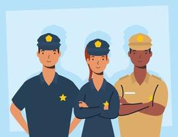 Security group, essential workers characters vector