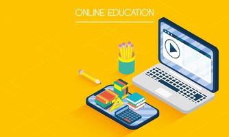 Online education and e-learning banner with laptop vector