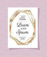 Wedding invitation in gold frame design vector