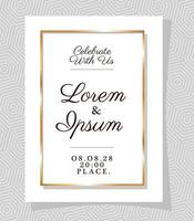 Wedding invitation in gold frame design vector