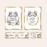 Wedding invitations set with gold ornament frames vector