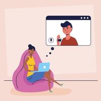 Woman on the laptop for a virtual conference call vector