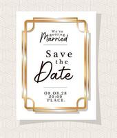 Wedding invitation in gold frame design vector