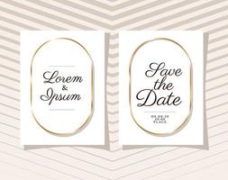 Two wedding invitations with gold ornament frames vector