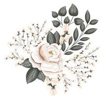 White rose flower with buds and leaves painting vector