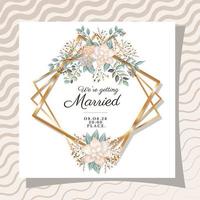 Wedding invitation in gold frame design vector