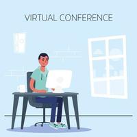 hombre que usa la computadora para una conferencia telefónica virtual vector