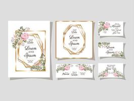 Wedding invitations set with gold ornament frames vector