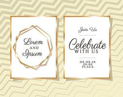 Two wedding invitations with gold ornament frames vector