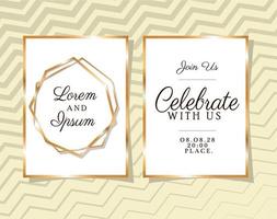 Two wedding invitations with gold ornament frames vector