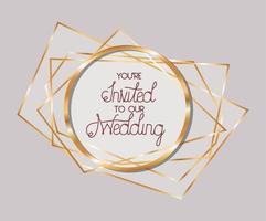 Wedding invitation in gold frame design vector