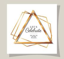 Wedding invitation in gold frame design vector