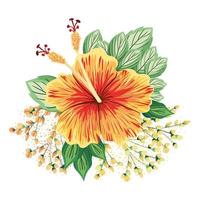 Orange Hawaiian flower with buds and leaves painting vector