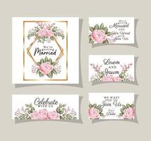 Wedding invitations set with gold ornament frames vector