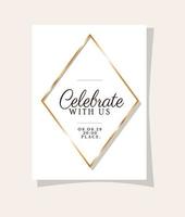 Wedding invitation in gold frame design vector