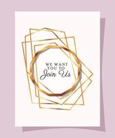 Wedding invitation in gold frame design vector