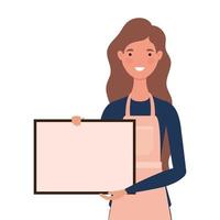 Saleswoman cartoon with apron and banner vector