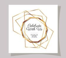 Wedding invitation in gold frame design vector